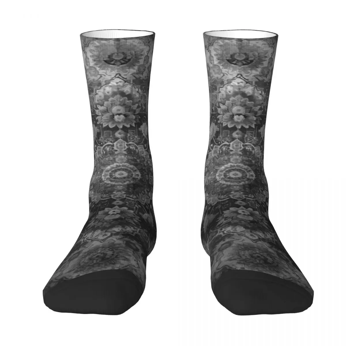 Boho Vintage Oriental Rug Distressed Black And White Floral Socks Harajuku Stockings All Season Long Socks for Unisex Gifts