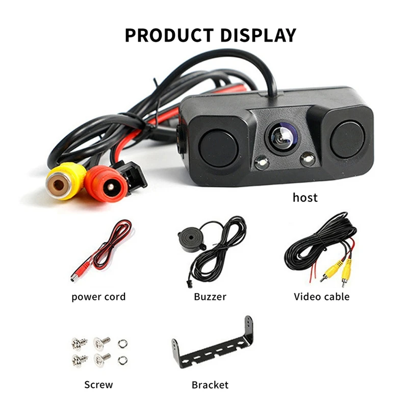 Car Parking Sensor 3IN1 Night Vision 2 Radar Detector Sensors Alarm Reverse Backup Rear View Camera-ABAM