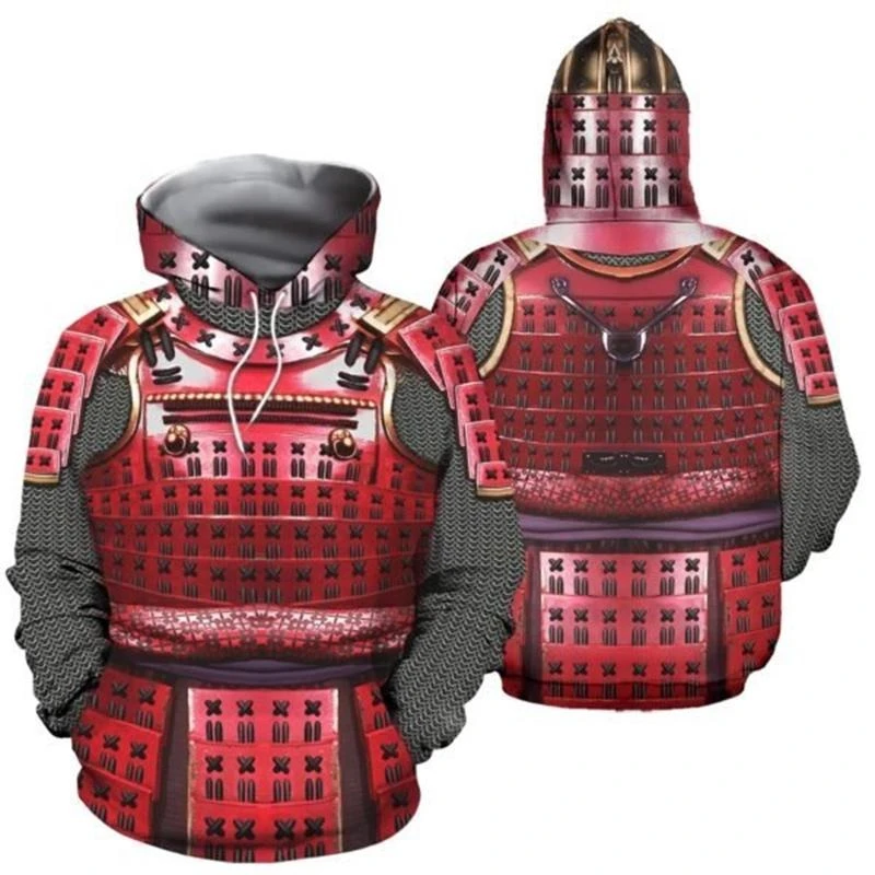 Samurai Armor Cosplay Hooded Shirt Men's Clothing Long Sleeves Loose Hoodies 3D Printed Designer Harajuku Street Cool Hoodie