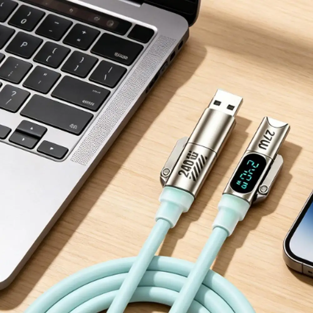 Liquid Silicone 4 in 1 Charging Cable LED Power Display Breathing Light Fast Charge Cord Zinc Alloy Multi Device Cable