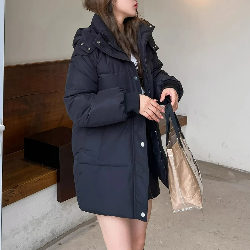 

Женские парки, однотонные утепленные женские зимние пальто, верхняя одежда с хлопковой подкладкой Y2K, осенне-зимняя мешковатая куртка с капюшоном C168