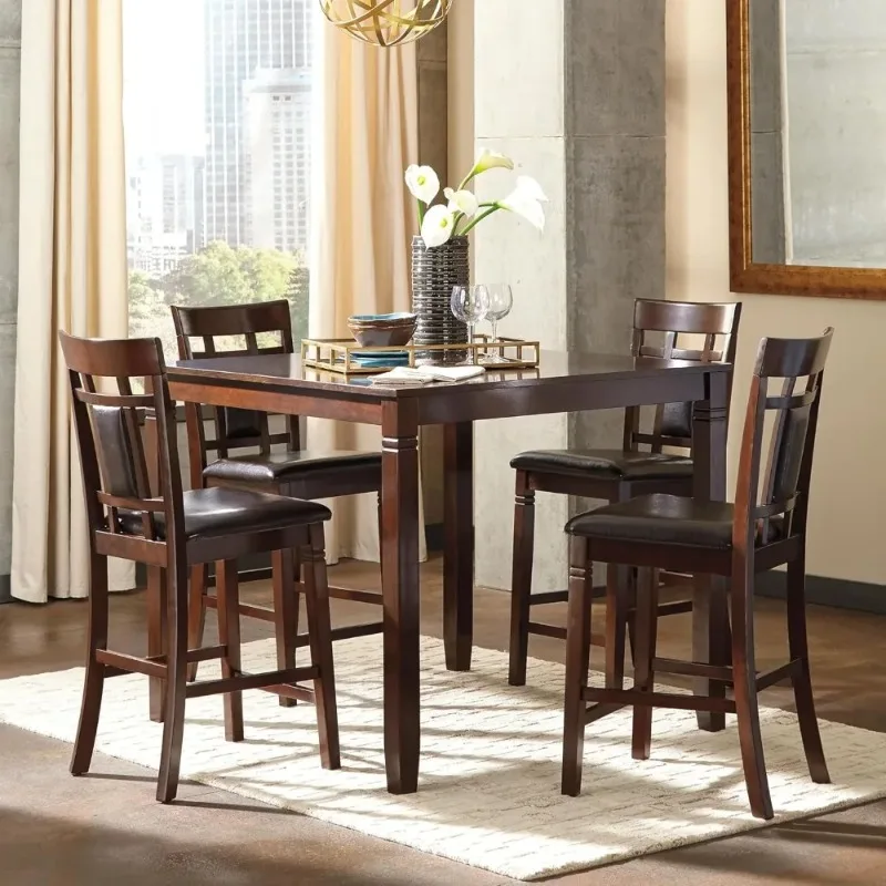 5 Piece Counter Height Dining Set, Includes Table & 4 Barstools, Brown