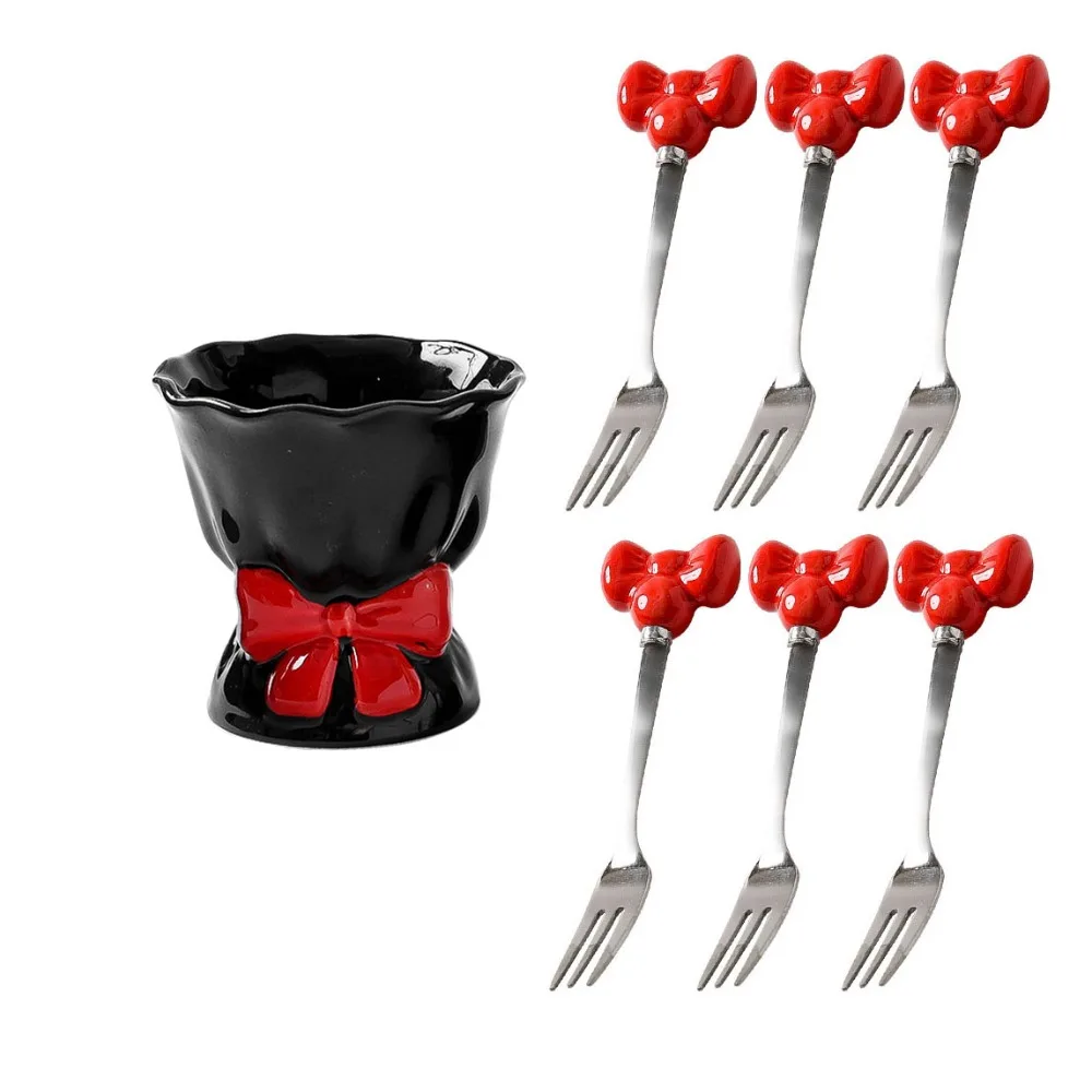

Bowknot Ceramic Fruit Forks Set Creative Ins Style Ceramic Fruit Forks Receipt Jar Comfortable Grip Decorative