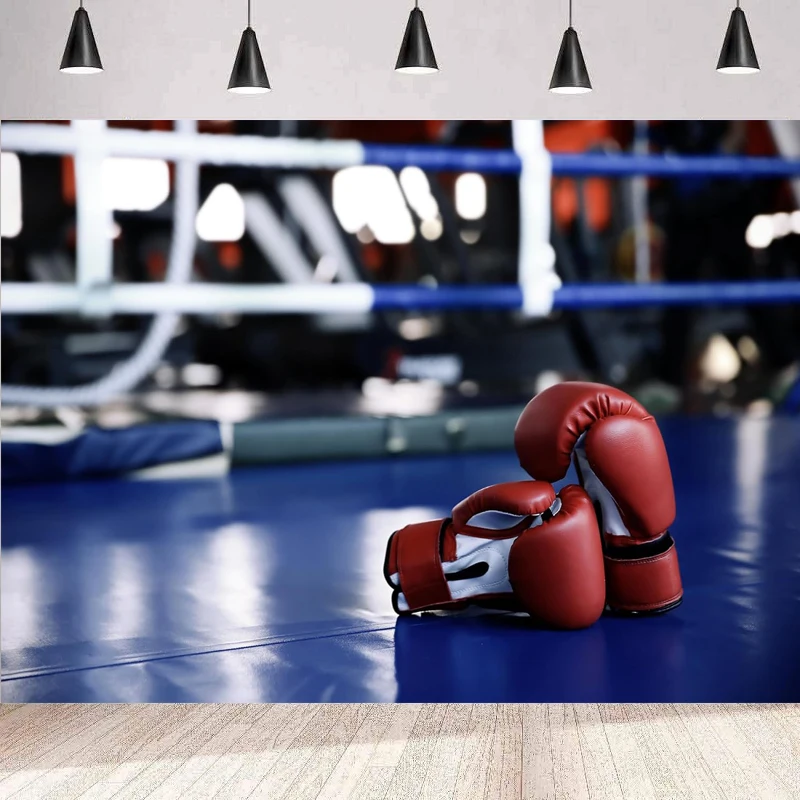 Red Boxing Gloves Photography Backdrop Boxing Club Boxing Ring Sports Gym Motion Background Wall Boxing Sports Party Decor