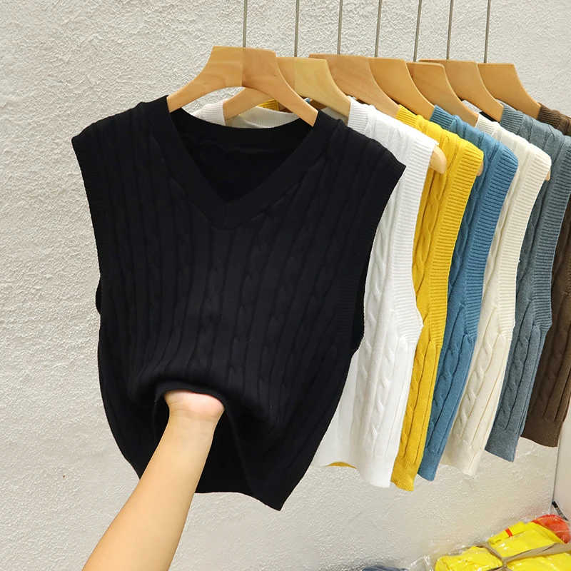 Gebreide Vrouwen Trui Vest Nieuwe Mouwloze V-hals Wit Zwart Gebreide Trui Vest Vrouwen Tops Outerwears Sueters De Mujer 2025Q1006