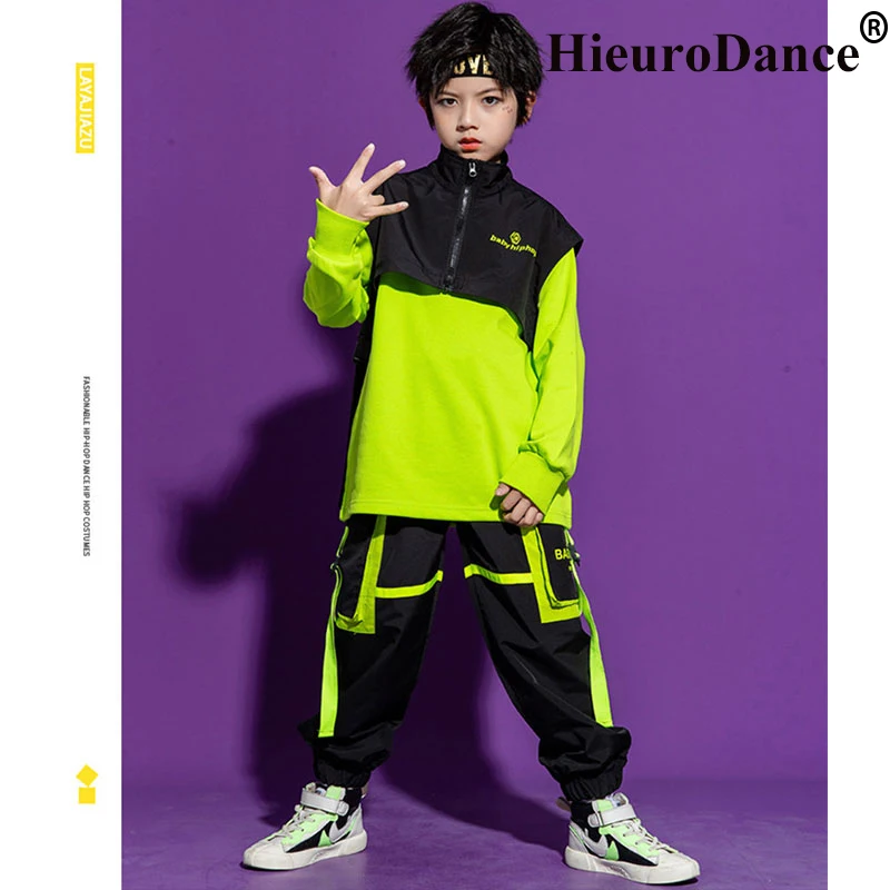 Costumi jazz per ragazze Abbigliamento hip-hop Abbigliamento da strada verde Pantaloni cargo Pantaloni hip-hop per bambini Abiti da ballo moderni