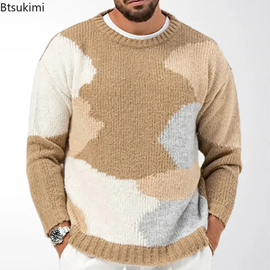 High Quality Jacquard Knitted Sweaters for Men Autumn Winter Fashion Casual O-neck Pullvers Versatile Knitwear Men Clothing Tops