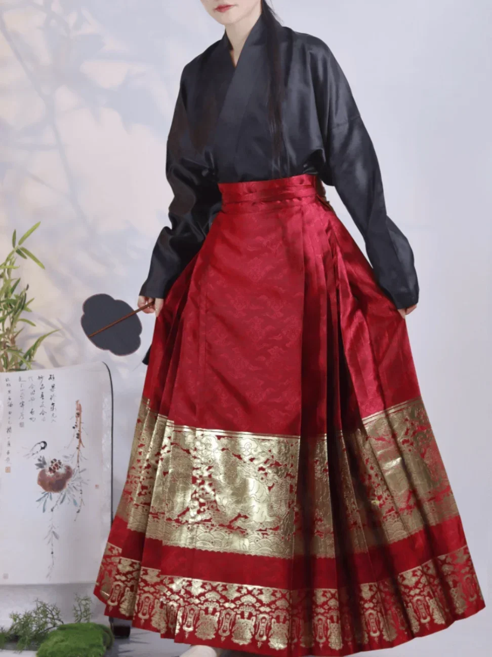 Rongxintang Original Lion Persimmon Ruyi Spring/Summer Thin Weaving Gold Horse Face Skirt Daily New Chinese Hanfu Lower Skirt