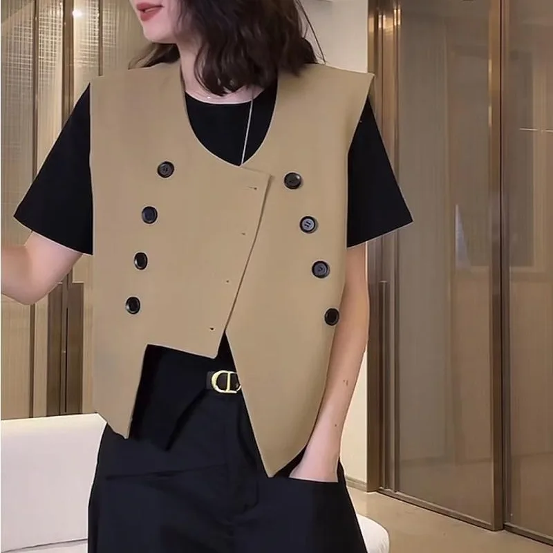 Irregular Fashion Versatile Women's 2024 Spring New Patchwork Button Solid Color Casual Office Lady Suit Vest Cardigan Tops