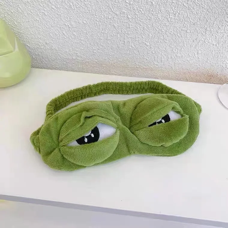 Frog triste máscara de sono eyeshade de pelúcia olho capa viagem relaxar presente de venda bonito remendos dos desenhos animados máscara de dormir para o miúdo adulto