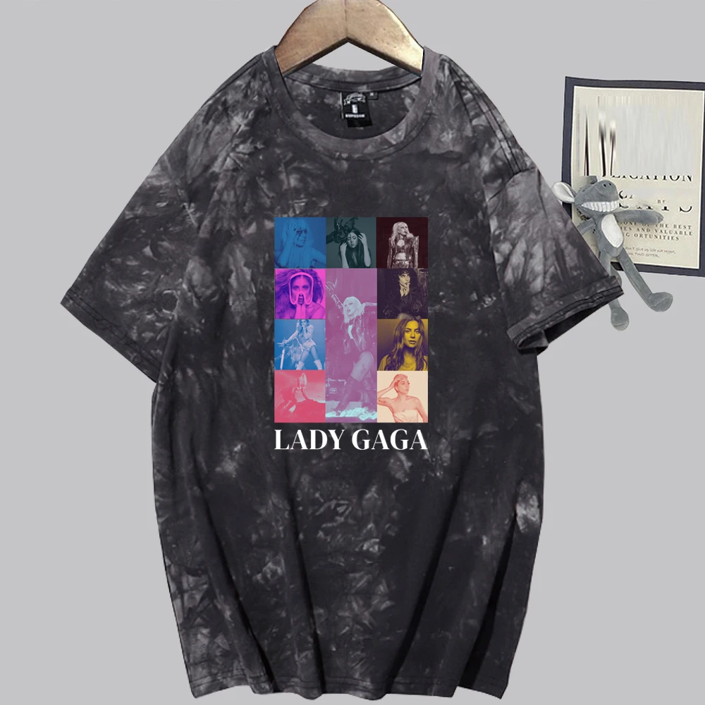 Lady Gaga Short Sleeve 2024 Unisex Oversized Tee Tops Music Fans Gift Shirt Summer Tie Dye Shirts Casual Harajuku