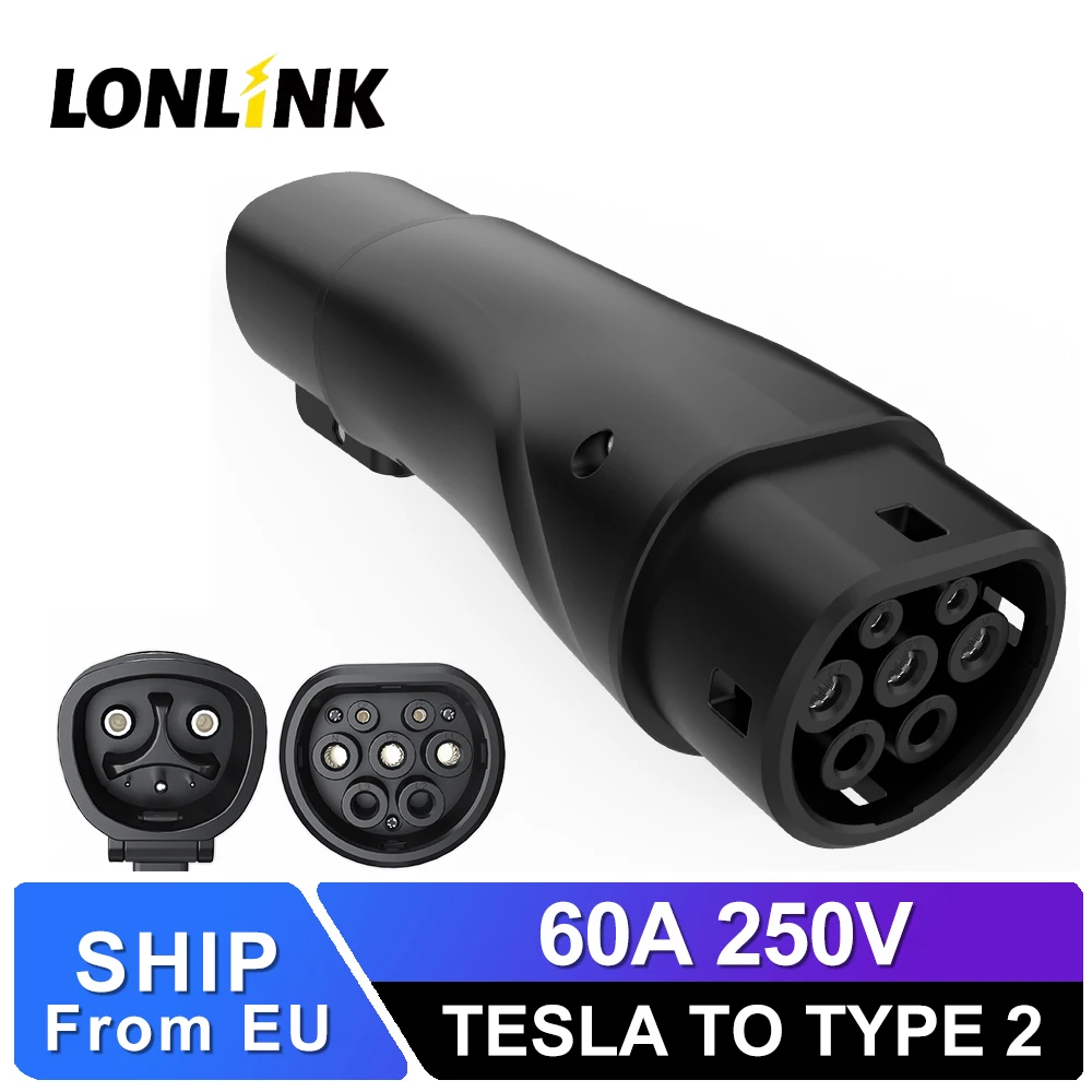 LONLINK Tesla To TYPE 2 Adapte 60A Electric Vehicle charging connector Electrical car charger devices For Type 2 EV Charging