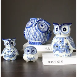 Jingdezhen Blue And White Porcelain Home Decor Owl Craft Ornaments Office Desktop Miniature Items Housewarming Gift Room Decor