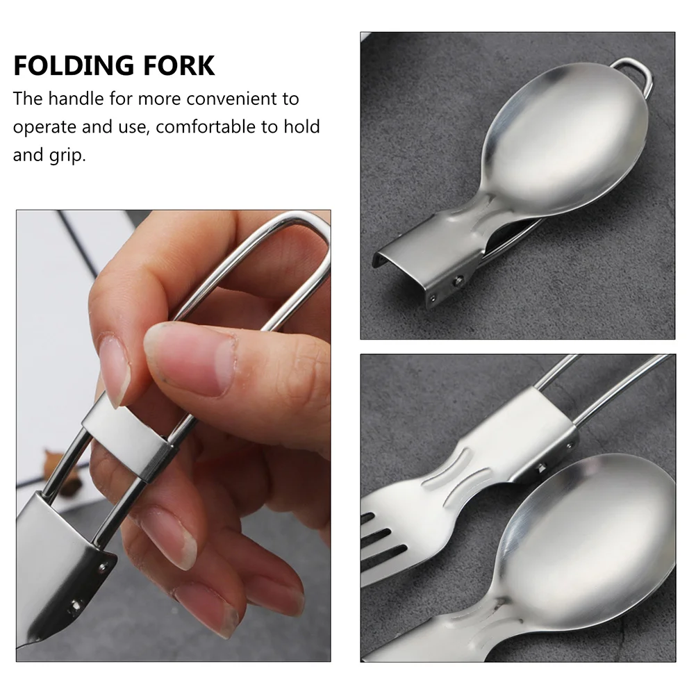 

4Pcs Folding Spoon Foldable Lightweight Compact Outdoor Camping Picnic Stainless Steel Tableware Fork Spork Portable Cutlery