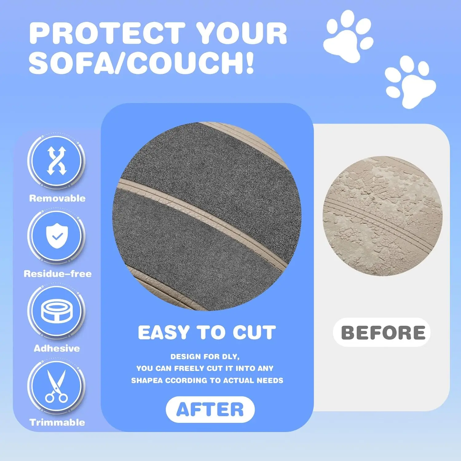 Cat Scratching Mat Self-Adhesive Wall Furniture Protection Sofa DIY Anti Cat Scratch Post Board Trimmable Carpet Anti-scratching