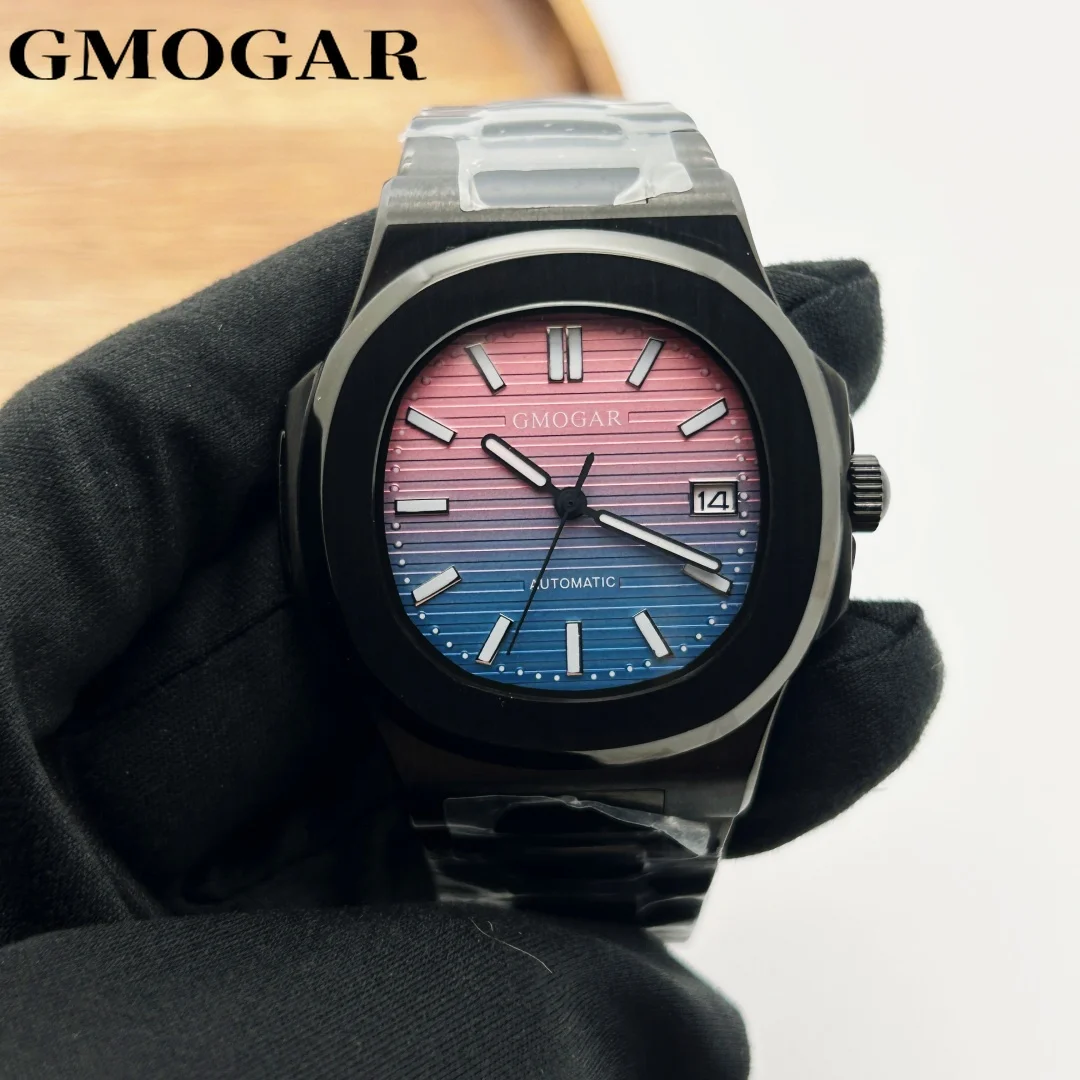 GMOGAR Luxus Schwarz 40MM Platz Japan NH35 Automatische Männer Uhr Sapphire Kristall Glas Datum Anzeige Mechanische Uhr Automatische