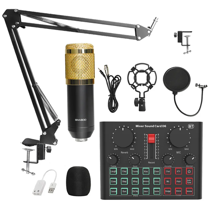 BM800 마이크 전문 콘덴서 블루투스 무선 마이크 사운드 카드 링 필 라이트 캔틸레버 브래킷 라이브 스트리밍