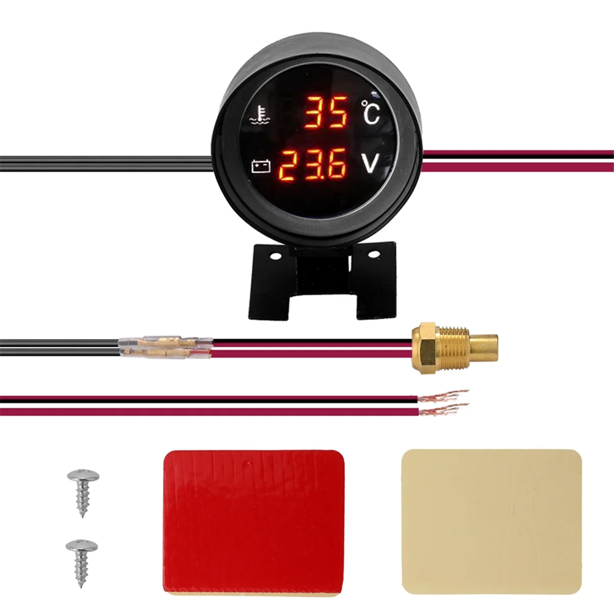 

Round Led Digital Car Truck Water Temp Gauge Temperature Sensor Temperatura Moto + Voltmeter Volt Voltage Meter 2 in 1 A