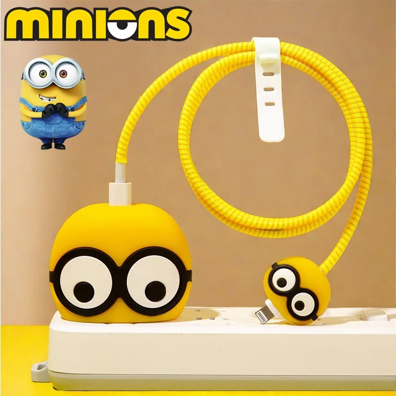 Minions Cable protettivo Cartoon Phone Charging Head Cute Case divertente fai da te per IPhone 18W 20W accessori USB Bite Protector Cover