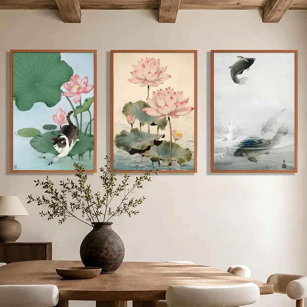 Artist Ohara Koson Poster Waterproof Self-adhesive Stickers, Coffee Dorm Bedroom Wall Decals, Gift