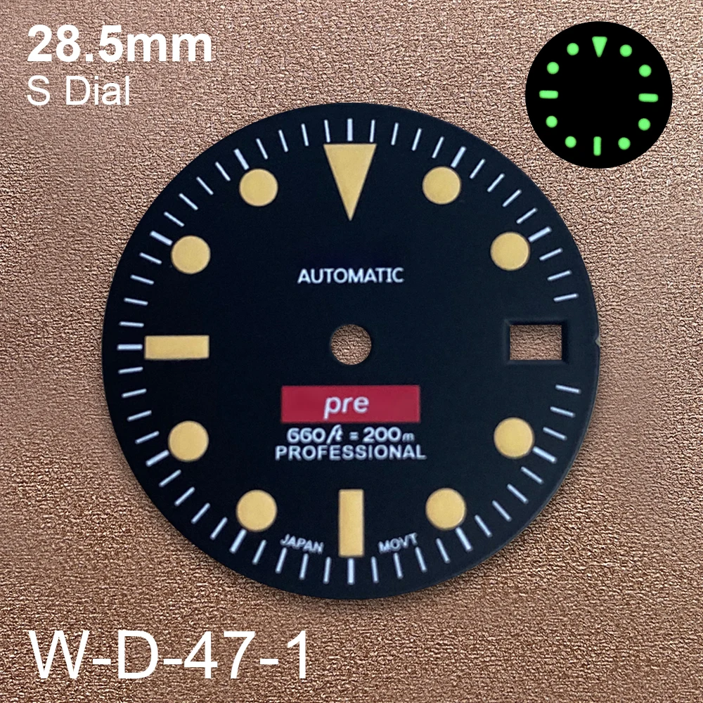 Mostrador retro com logotipo S para modificação do relógio, movimento japonês, verde luminoso, preto fosco, 28.5mm, NH35, NH36, 4R, 7S, acessórios