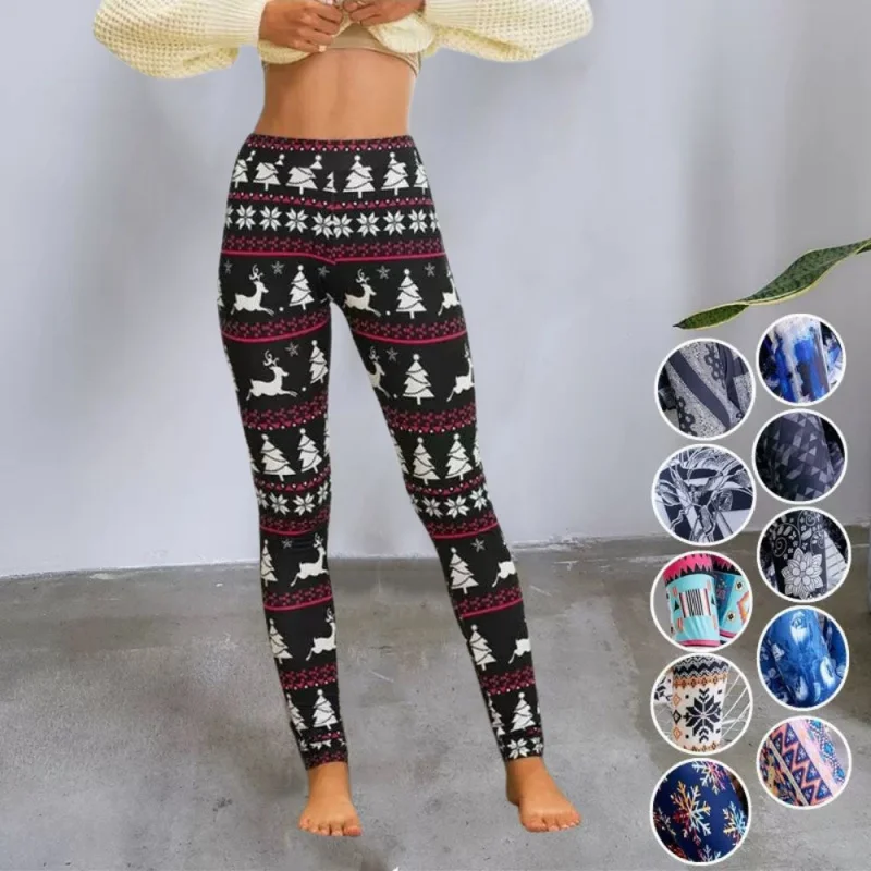 

Fashion Women'S Christmas Tree Snowflake Print Leggings High Waist Tight Fit Trousers Fitness Stretch Pants Xmas Party Clothes