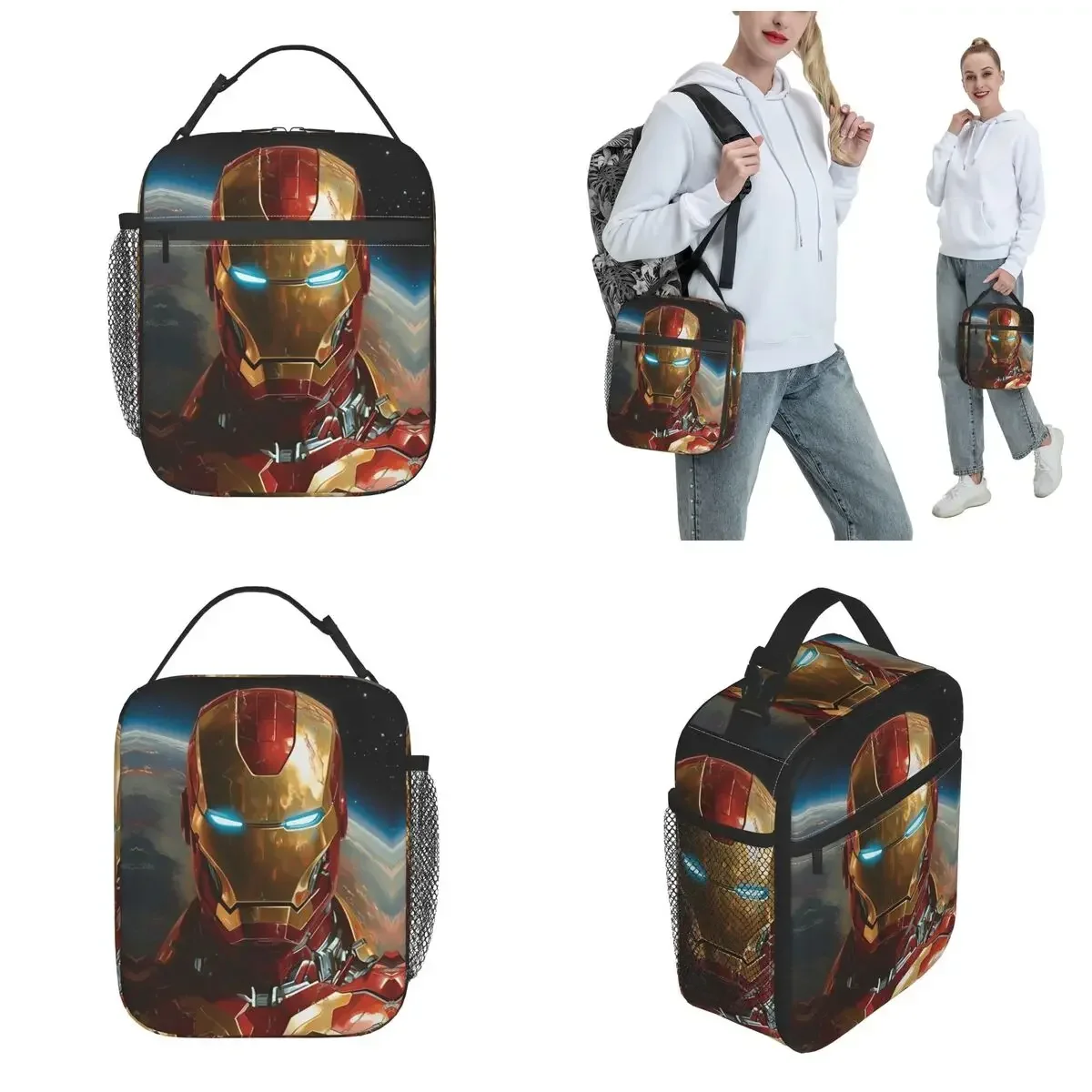 Heroes Return Iron Man Movie Insulated Lunch Bags Thermal Bag Meal Container Retro Poster Large Tote Lunch Box Beach Travel