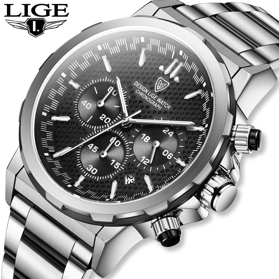 2024 LIGE New Wrist Watch Men Waterproof Chronograph Military Army Stainless Steel Male Clock Top Brand Luxury Man Sport Watches