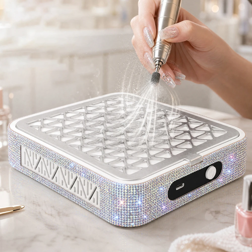 New Diamond Nail Dust Collector with 10pcs Filter Cotton Strong Suction Vacuum Cleaner Low Noise Powerful Nail Dust Extractor