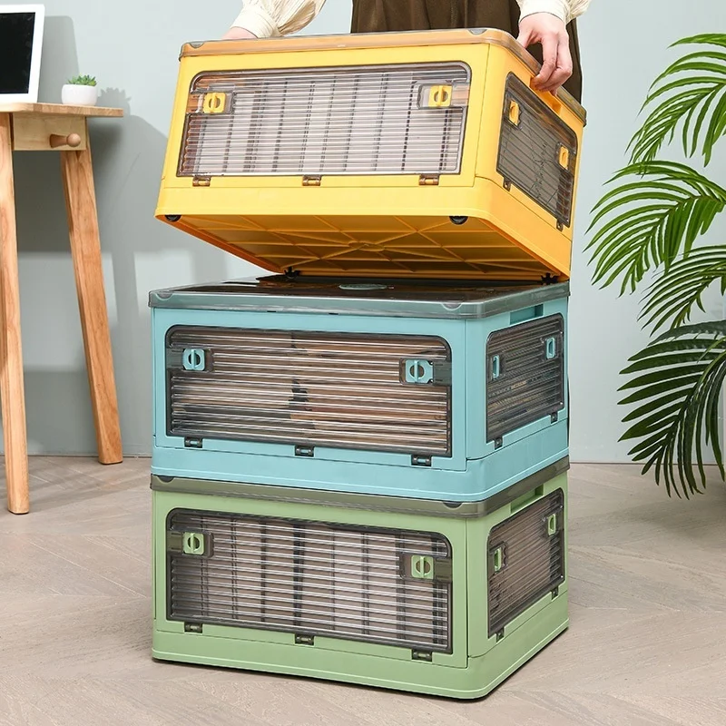 Large Capacity Book Storage Box with Pull Ring, Foldable Transparent Plastic Bin, Easy to Open Lid Design, Durable Space-Saving