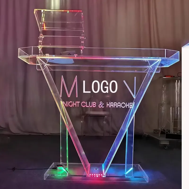 Customizable Transparent Acrylic DJ Table Modern LED Luminous Lecture Table with Bar for School or Hotel Use view 5
