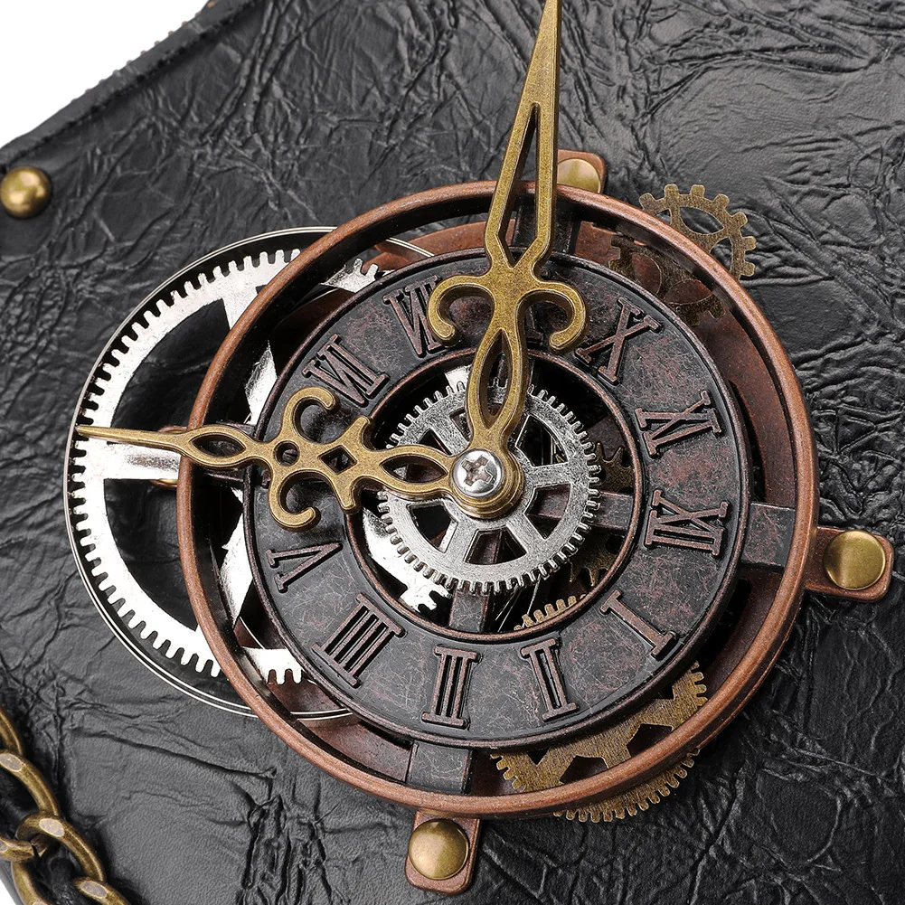 New Gothic Leather Clock Bag Steampunk Shoulder Bags Vintage Women Handbags Messenger Crossbody Bag Ladies Rivet Top-Handle Bags