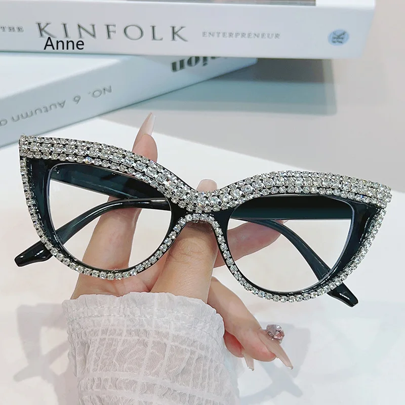 Luxury Cat Eye Reading Glasses New Fashion Diamond Frame Far-sight Eyeglasses Finished Prescription Plus Reading Eyewear Diopter