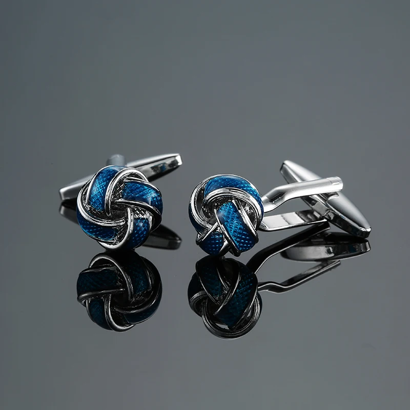 Men\'s French shirt cufflinks copper material round blue woven knot cufflinks fashionable clothing accessories wholesale