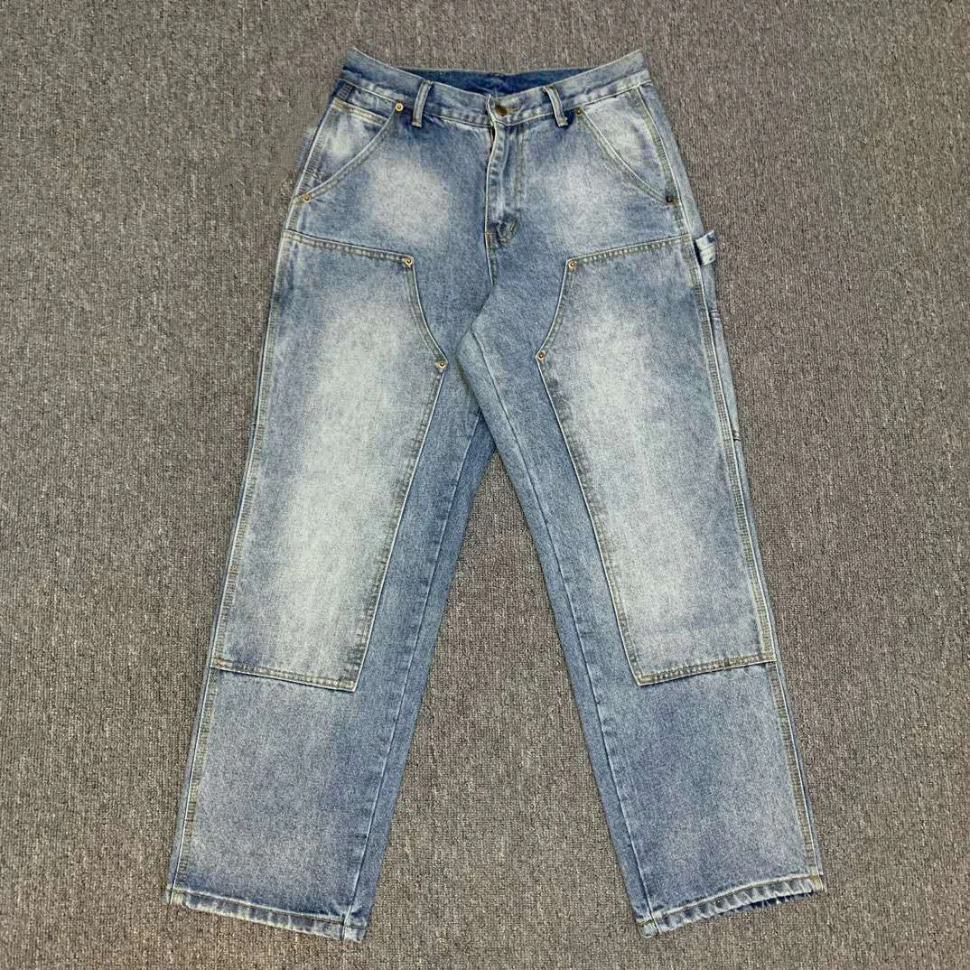 

Мужские свободные прямые джинсы в стиле ретро с американской талией, длинная повседневная одежда длиной до пола, молодежный тренд, осенняя одежда, удобная посадка