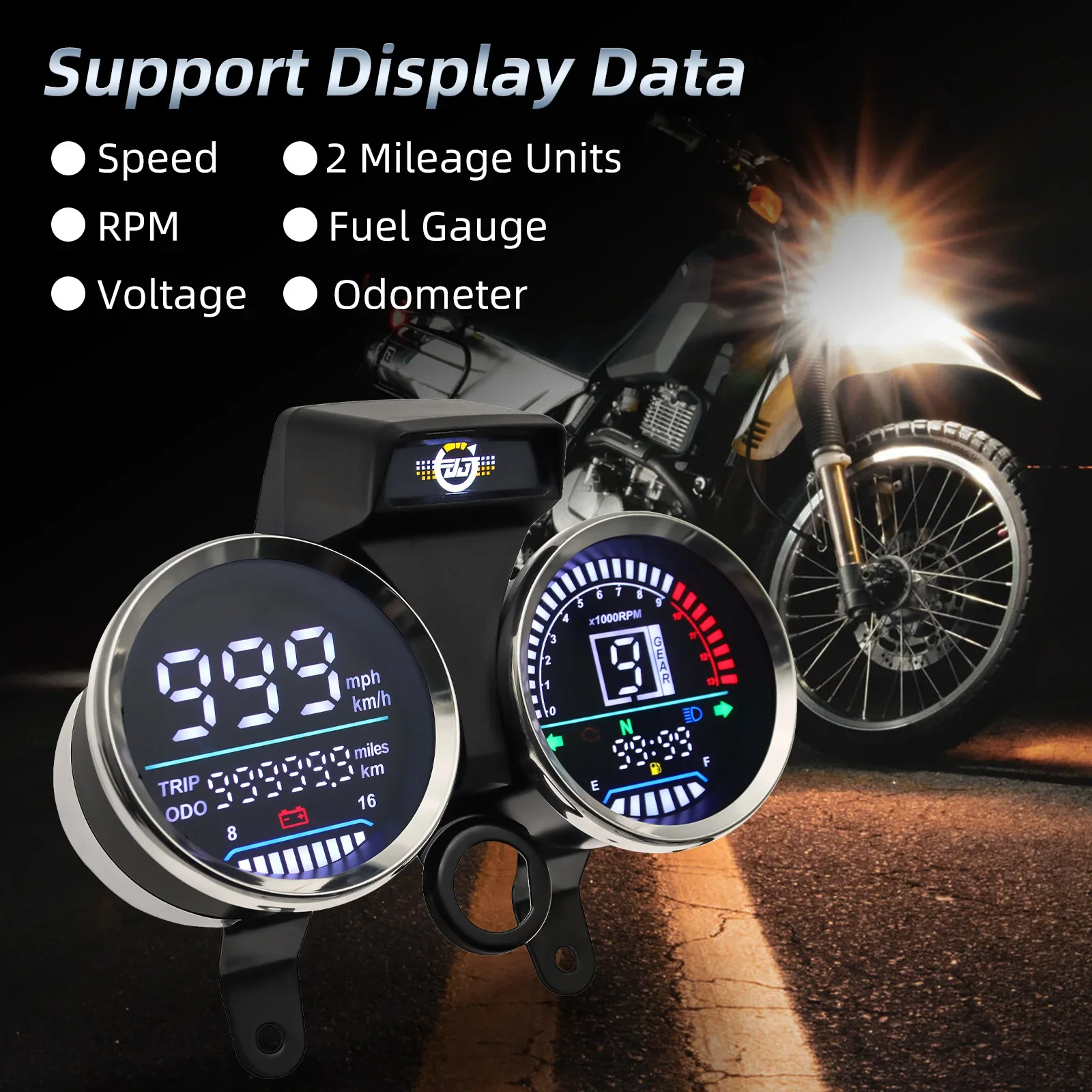Nuevo Velocímetro de motocicleta, odómetro ybr125, LED Digital RPM, carga de teléfono USB, resistente al agua, medidor de Moto, instrumento de tablero con soporte
