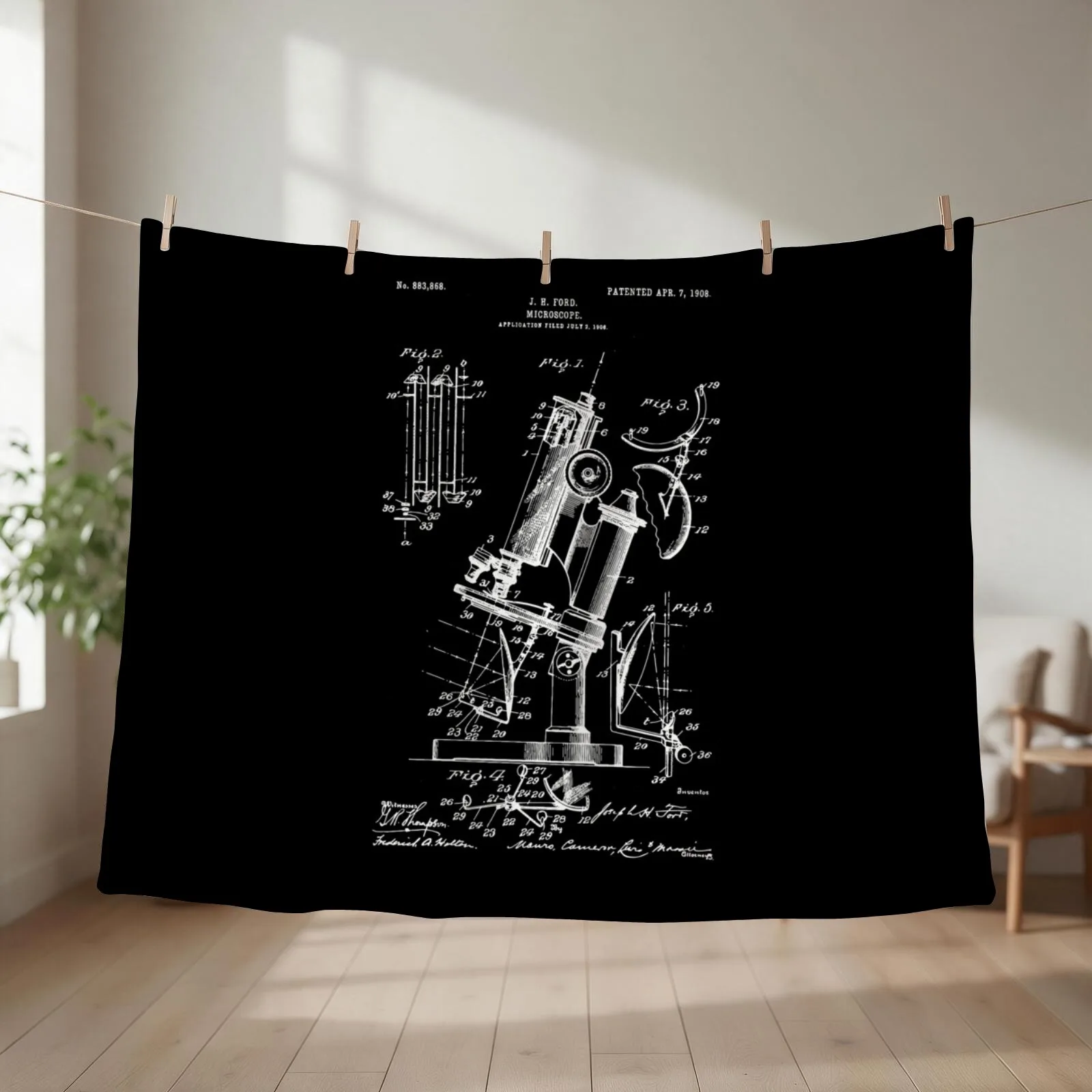 Microscope Patent / Microscope Art gifts / Microscope Patent Illustration Throw Blanket