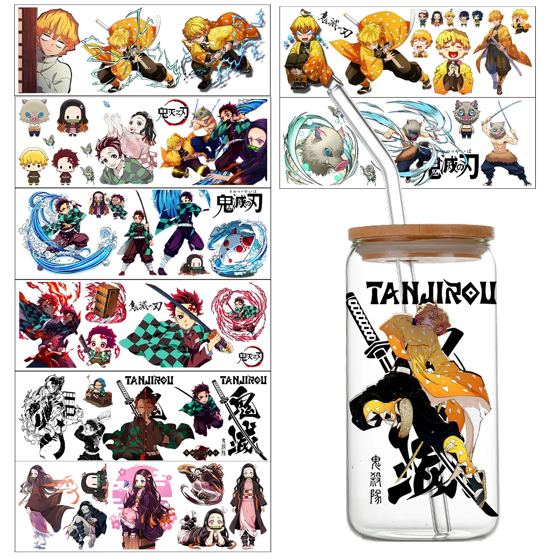 

30 шт. Demon Slayer аниме Easy Peel водонепроницаемые наклейки Transfers Uvdtf хрустальные наклейки 16 унций УФ Dtf стакан чашка DIY обертывания наклейка