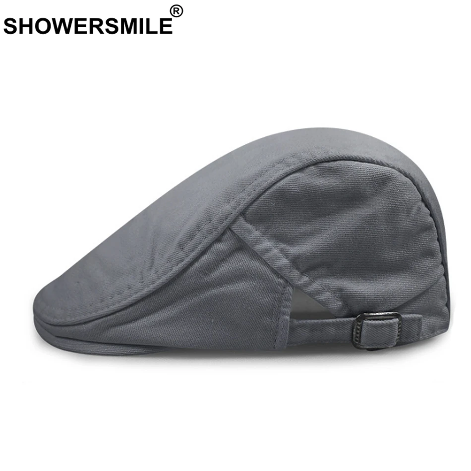 

SHOWERSMILE, летняя мужская Кепка-берет из холщовой ткани, серая хлопковая Регулируемая плоская кепка, однотонная винтажная Кепка из плюща, дышащая Кепка с утконосом