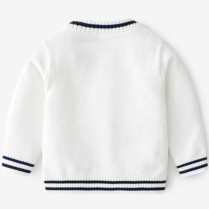 New Pure Cotton Sweater Solid Color Knitted Children\'s Sweater Cardigan Autumn Winter Academy Style V-Neck Baby Knitted Coat