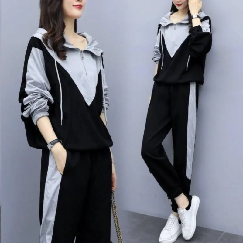 Leisure Sports Set for Women 2024 Spring and Autumn New Hooded Loose and Slim Fashion Casual and Age Reducing Two Piece Set