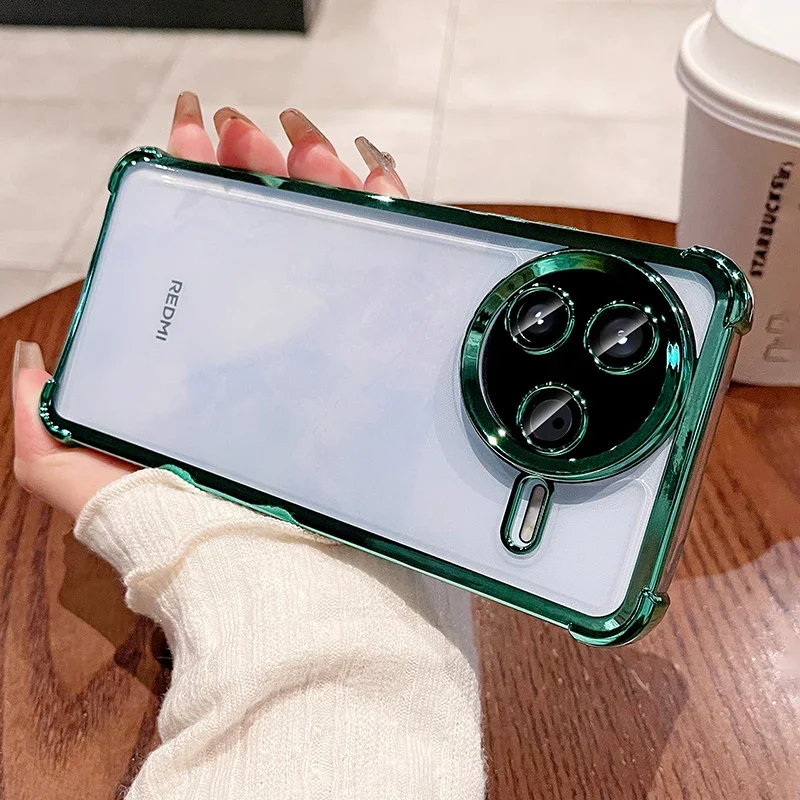 

For Xiaomi POCO F7 Pro Case Camera Lens Film Protection Luxury Plating Transparent Silicone Airbag Shockproof Bumper Back Cover
