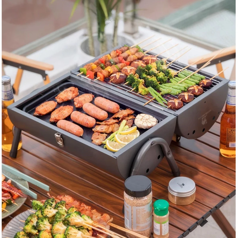 

Portable Barbecue Grill Double Sided Large Capacity Baking Tray Outdoor Camping Charcoal Grill Courtyard Balcony Frying Pan