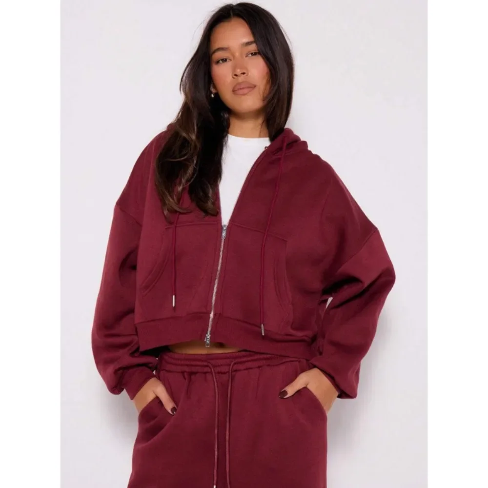 Women Double Zip Up Hoodie Cropped Sweatshirt Casual Fall 2026 Soft Breathable Comfy Flattering Daily Vacation Layering New