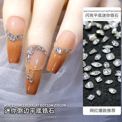 50PCS Super Flash 5A Mini White Zircon Chamfered Flatback Diamond Glass Nail Art Rhinestones Decorations Manicure Glitter Charms