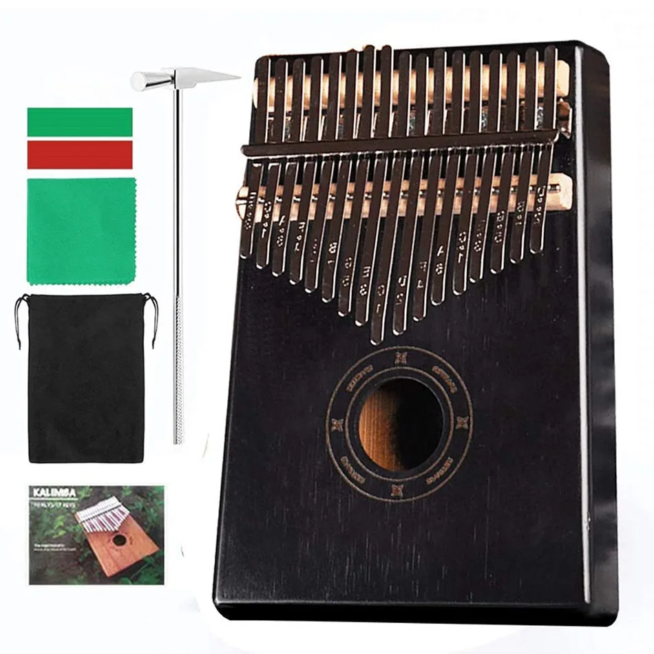 17 Keys Bull Kalimba Thumb Paino Made By Solid Mahogany Portable Mbira Sanza African Wood Finger Piano Music Instruments Black