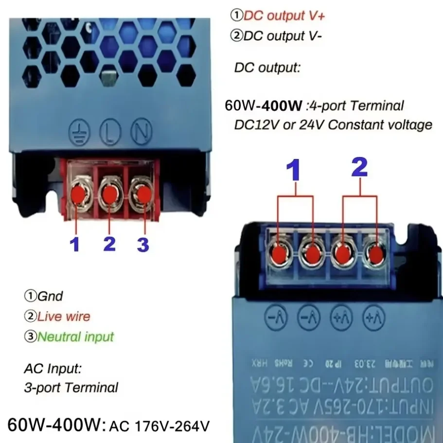 Ultra thin Lighting Transformer DC 12V/24V Power Supply Adapter 5A 12A For LED Strip Switch Driver Lamp 60W 100W 200W 300W 400W