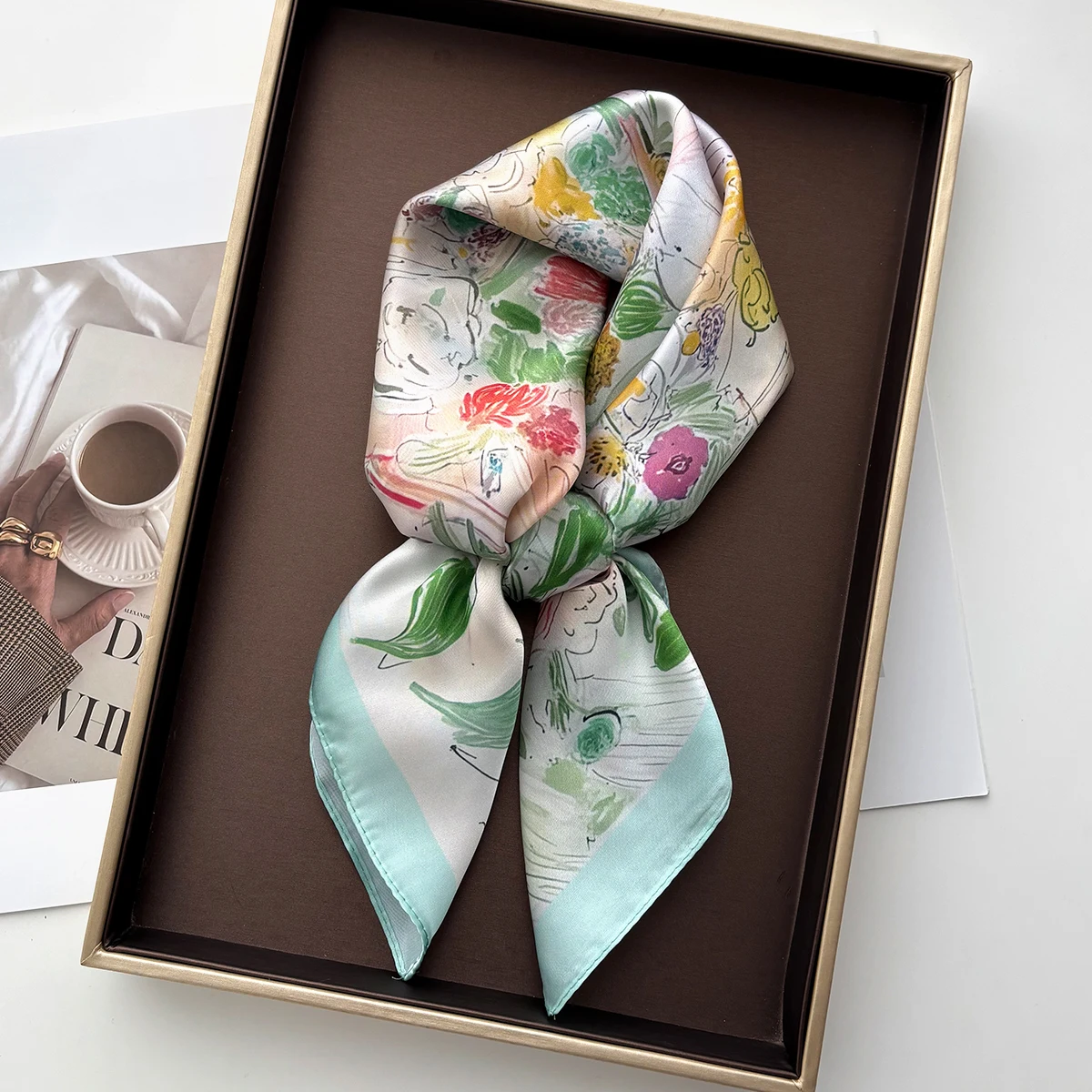 

Элегантный женский шарф с цветочным узором, имитация шелка, атласные платки, квадратные шейные платки, повязки для волос, женские шарфы, шали, накидки