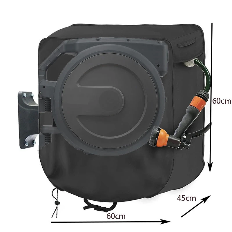 사각 호스 턴테이블 커버, 벽걸이 개폐식 호스 릴 커버, 방수 및 자외선 차단, 420D 블랙