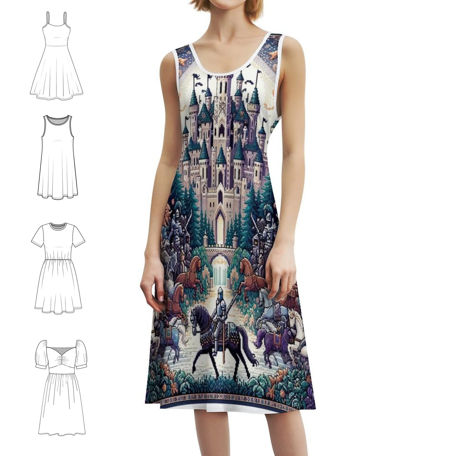 تصميمات مملكة الفارس بدون خياطة وفستان على شكل قلب فستان أنيق للحفلات الصيفية للنساء بتصميم مزخرف